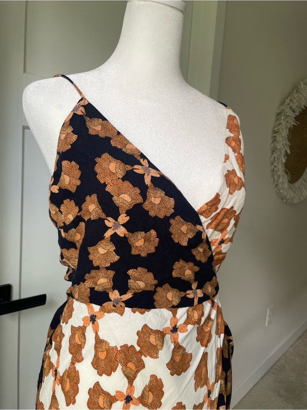 MINKPINK Nour Cami Wrap Midi Dress Black Cream Floral - Picture 5 of 7